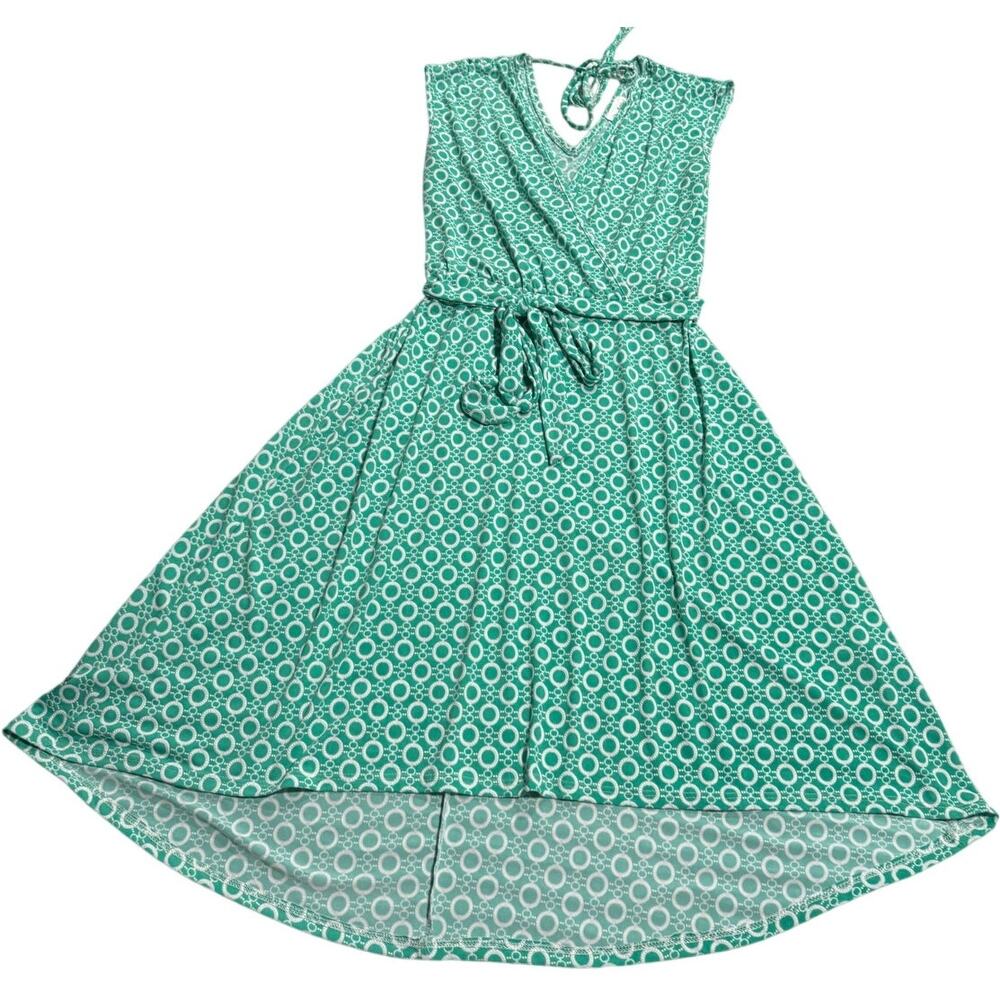 VTG Olivia Matthews Wrap Midi Dress Stretch Womens Petite Small USA Green White